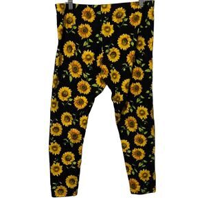 NO BO MID-RISE YOGA ANKLE LEGGINGS WOMENS, XXL(19)-BLACK & YELLOW SUNFLOWERS